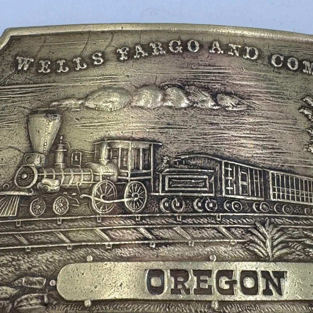 Vintage Wells Fargo and Company Oregon Steam Locomotive Train‎ Belt Buckle Brass